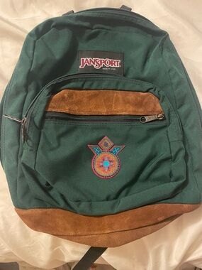 Vintage Jansport made in USA forest green leather trimmed backpack southwest